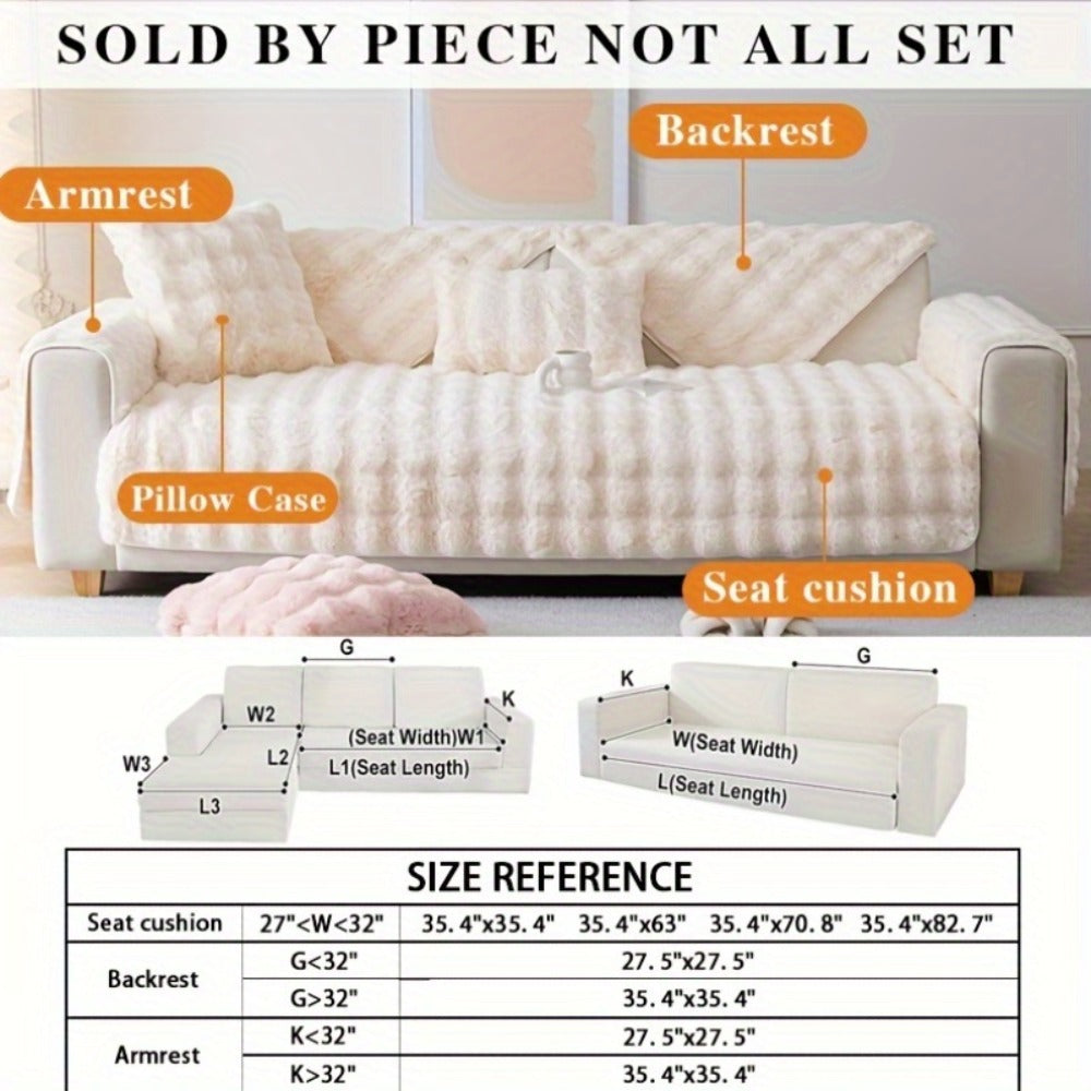 Sofa Cover Thick Faux Rabbit Plush Panels with Anti-Slip Feature for Seat, Armrest, Backrest or Pillowcase