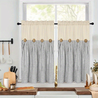 Semi Sheer Curtains Bohemian Linen Cotton Patchwork Grommet Top Window Drapes for Bedroom Living Room Kitchen Bathroom Cafe - Boho Country Cottage Style 4 Seasons 1 or 2 Panels