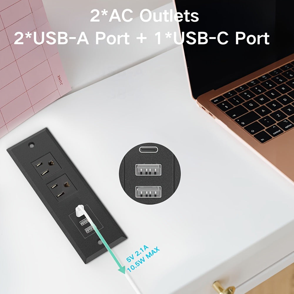 Power Strip Recessed Desk Outlet with Flush-Mount Design, USB-A, USB-C and 1.5-Meter Extension Cord