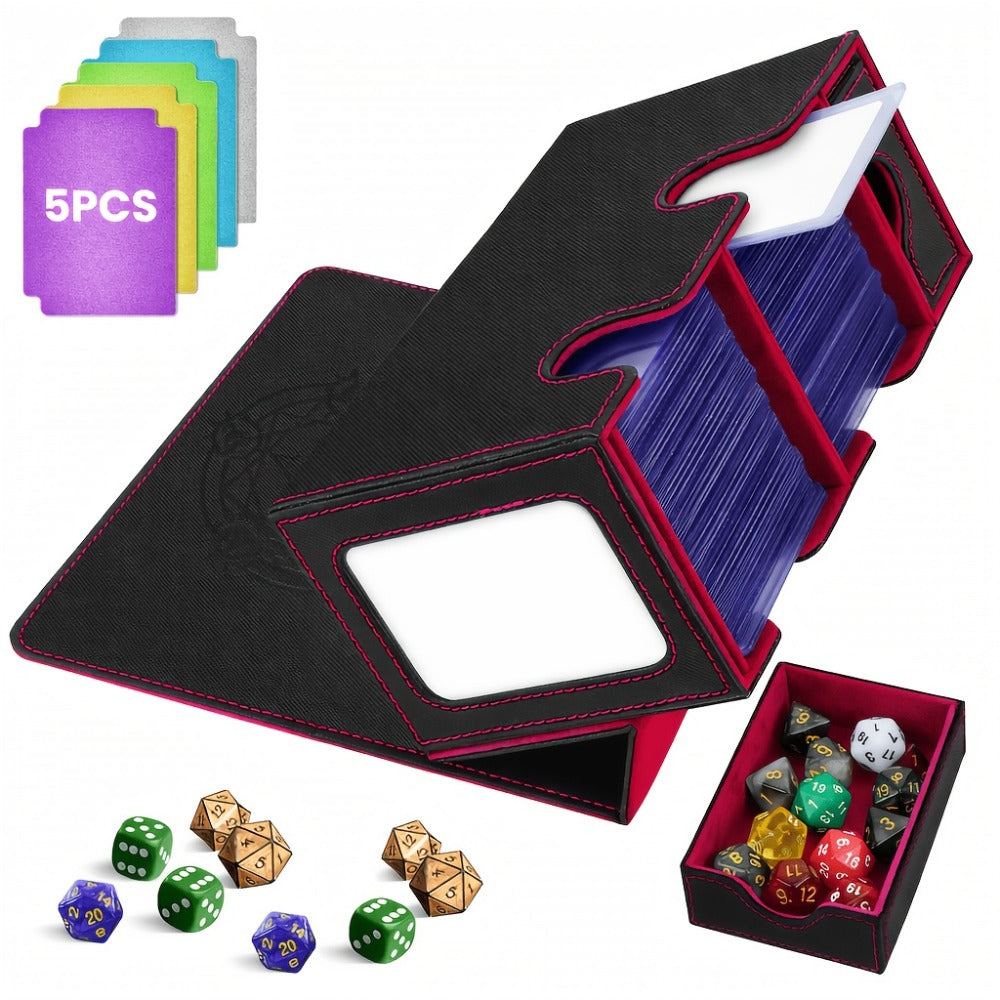 Double-Deck Trading Card Box with Display Window, Dice Tray, Five Dividers and Six Medium Color Labels