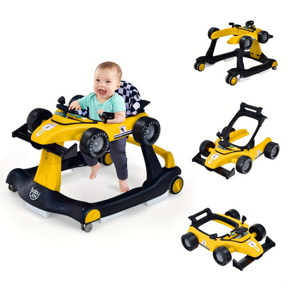 4-in-1 Foldable Baby Walker with Activity Toy Tray & Adjustable Height, Sit-to-Stand Push Walker for Infants & Toddlers