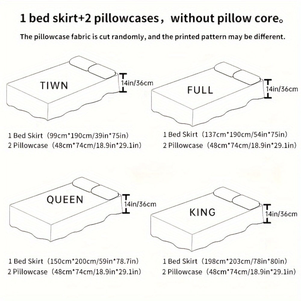 Macrame Lace Bed Skirt Set 3pcs – Double Layer Non-Slip Bed Skirt with 2 Pillowcases All Seasons Twin Full Queen King