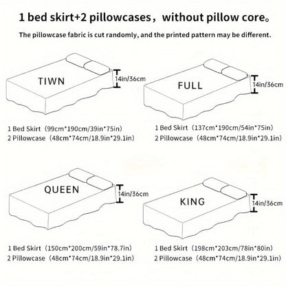 Macrame Lace Bed Skirt Set 3pcs – Double Layer Non-Slip Bed Skirt with 2 Pillowcases All Seasons Twin Full Queen King