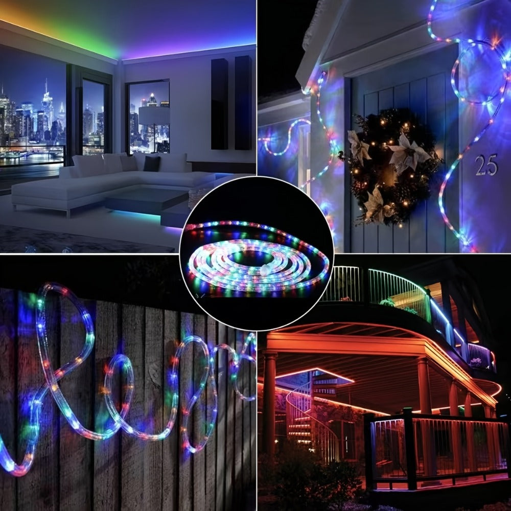 RGB Solar Rope Light with 100 LEDs, 33-Foot Clear Tube and Eight Pictured Lighting Modes for Patio Decor