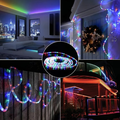 RGB Solar Rope Light with 100 LEDs, 33-Foot Clear Tube and Eight Pictured Lighting Modes for Patio Decor