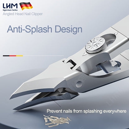 LIAM Wide-Jaw Nail Clipper in Bright Silver with 45-Degree Offset Cutting Edge and Stainless-Steel-Labeled Body