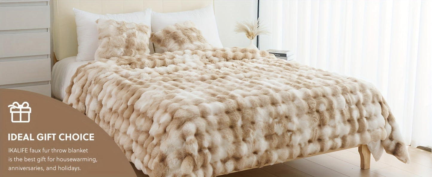 Faux Rabbit Fur Fluffy Blanket – Thick Warm Soft Plush Throw for Bed & Living Room, Luxury Furry Blanket, 8 Colors, 4 Sizes