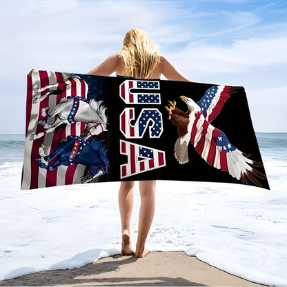 Patriotic Eagle and USA Beach Towel, 29 x 58 Inches, Lightweight Design for Pool, Swimming and Travel