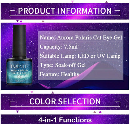 Cat Eye Gel Nail Polish Set 6Pcs 9D Aurora Magnetic Glitter Pearl Shell Effect – Soak-Off Semi-Permanent UV LED Gel Varnish Nail Art Kit for Home Salon Manicure Gift for Women