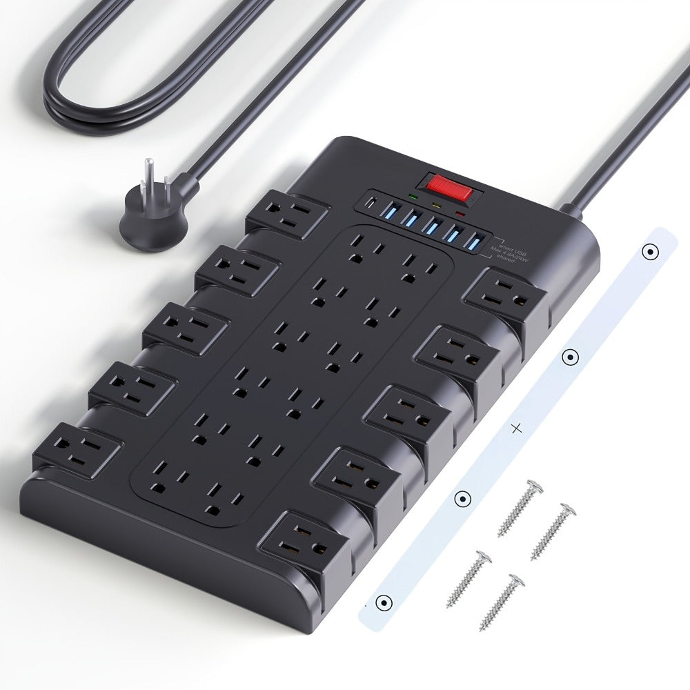 Surge Protector Power Strip 28-in-1 with 22 AC Outlets, 5 USB-A, 1 USB-C, 2100J Rating and 5 to 13 ft Cord Options