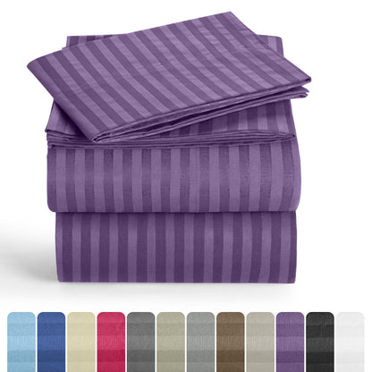 Striped Microfiber Sheet Set with 3- or 4-Piece Packages, 11 Colors and Six Bed Size Options