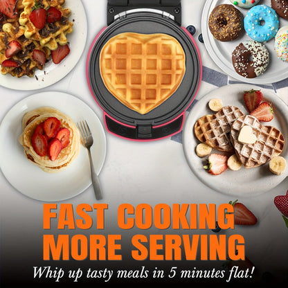 Compact Four-in-One Waffle Maker with Removable Round Plates in Graphite, Red or Blue Checkout Colors