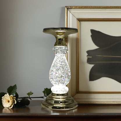 Candle Holder LED Swirl Globe Pedestal with Acrylic Water Chamber, Top Candle Tray and Silver, Gold or Santa Options