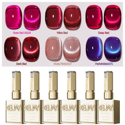 Gel Nail Polish 6-Color Berry Magnetic Cat-Eye Set in Frame Bottles with Plum-to-Magenta Shades