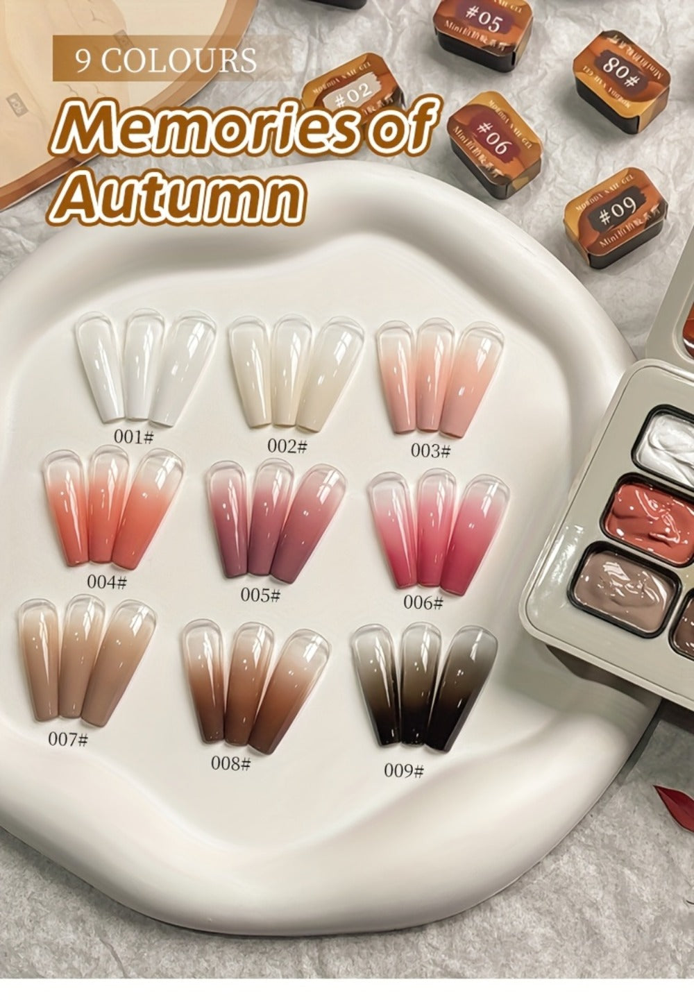Gel Nail Polish 9-Color Mini Grid Sets for Ombre and Patting Art in 5 Curated Collection Options