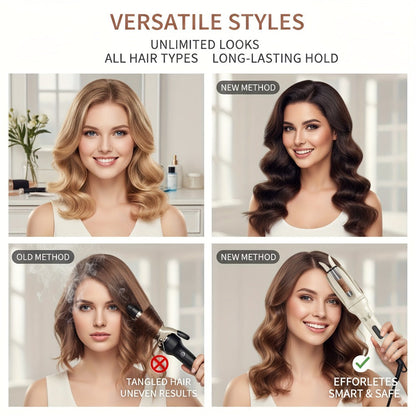 Automatic Rotating Curling Wand Hair Styling Tool with 150-210 C Settings and Three Color Options
