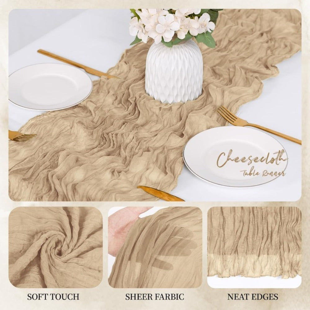 Six-Piece Cheesecloth Table Runner Set, 21.7 x 72.8 Inches Each in Nine Colors for Dining and Events