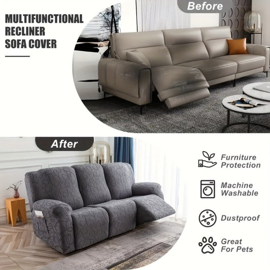 Recliner Slipcover, One-Piece Hooked Chenille Stretch Cover for Three-Seat Sofa in Three Colors