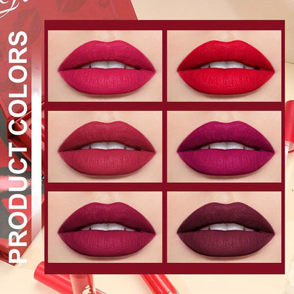 Red Lip Glaze Gift Set 6pcs in Elegant Box — Long-Lasting Smudge-Proof Glazed Finish, Smooth Paste Formula, All-Day Wear Versatile Lip Color for Beginners & Beauty Lovers, Holiday Birthday Gift