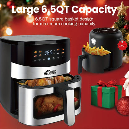 Miraston Air Fryer with Viewing Window, Eight Preset Icons and 2.8Qt or 6.5Qt Touchscreen Options