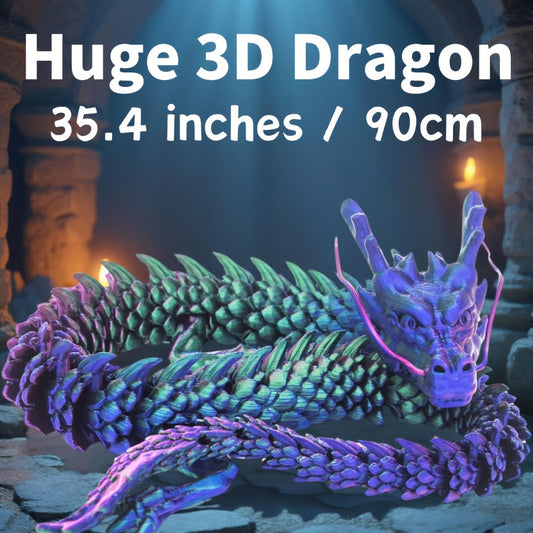 3D Printed Articulated Dragon Figurine 35.4" Giant Poseable Chinese Dragon Collectible Sculpture | Flexible Joints Fantasy Desk Decor for Home Office Car | Unique Gift for Dragon Collectors Mom Dad