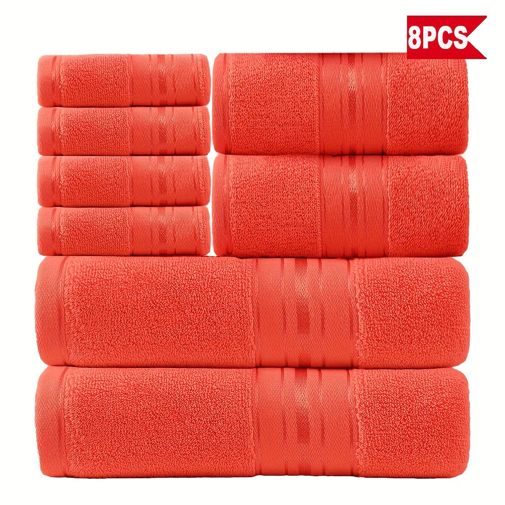 Towel Set 8 Piece 550GSM Pure Cotton Vintage Striped Bath, Hand Towels and Washcloths for Home and Guest Use