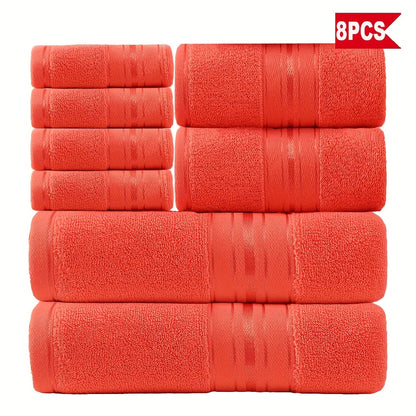 Towel Set 8 Piece 550GSM Pure Cotton Vintage Striped Bath, Hand Towels and Washcloths for Home and Guest Use