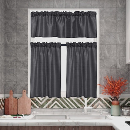 Kitchen Curtains 3 Panels Faux Silk Sheer Tier and Valance Set Rod Pocket 2 Tiers 26x36 inch + Valance 52x14 inch for Kitchen Bathroom Window Drapes