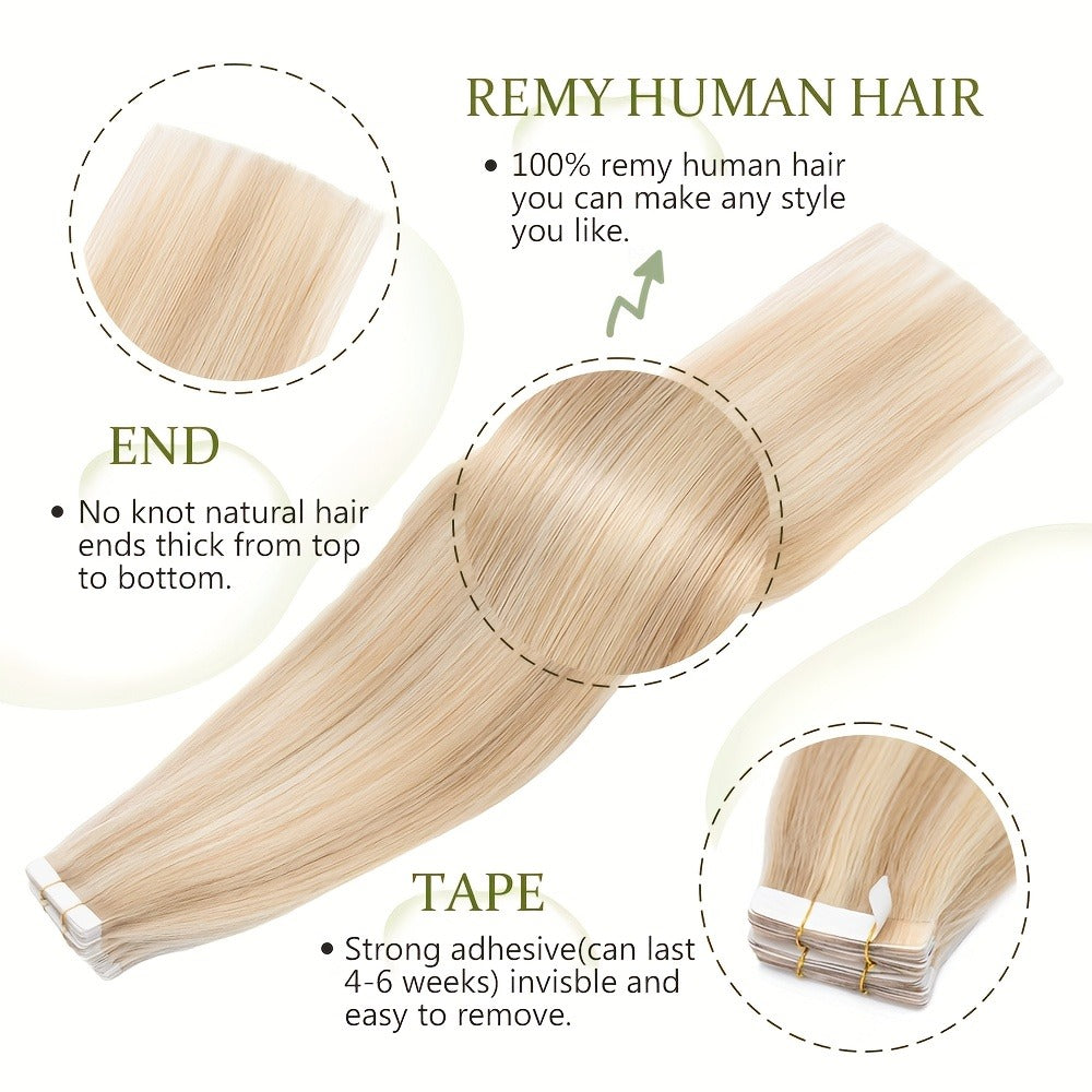 Hair Extensions Straight Brazilian Remy Human Hair Tape-In Set with 10 Pieces, 12–24-Inch Lengths and 11 Colors