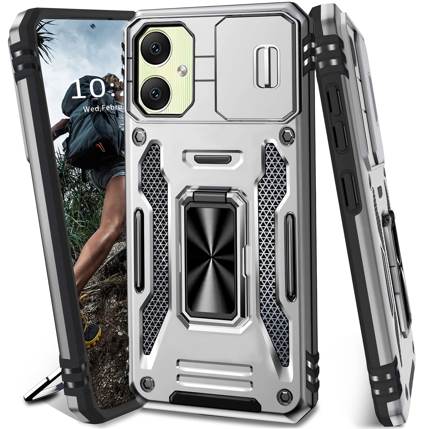 Samsung Galaxy Shockproof Magnetic Phone Case with 360° Rotating Ring Bracket & Sliding Lens Protector – Heavy Duty Cover for S24FE S23FE S22 S21FE Ultra A55 A54 A35 A34 A25 A24 A16 A15 A14 A06 A05 A05S 5G