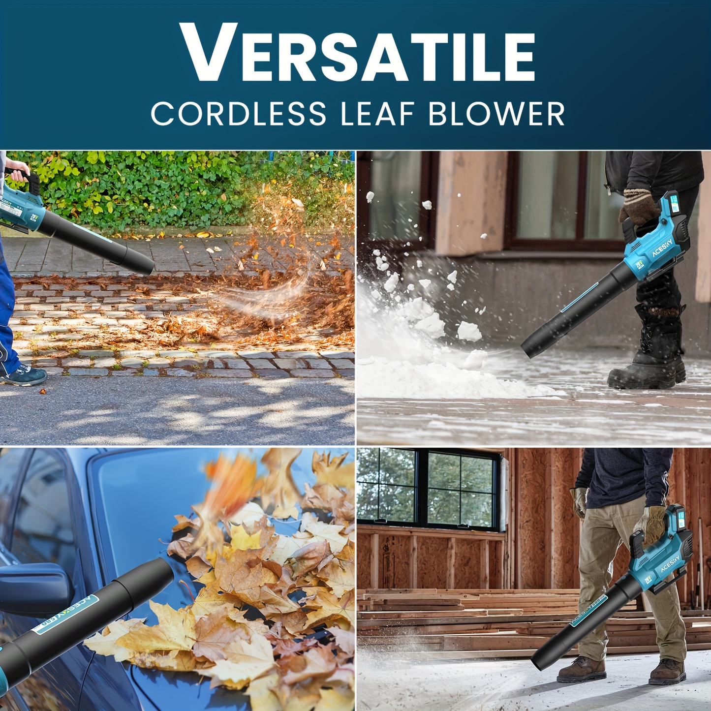 Cordless Leaf Blower 580CFM 160MPH, 2×4.0Ah Battery Powered, 3-Speed Adjustable, Lightweight Ergonomic Design with Shoulder Strap & Extension Nozzle for Lawn Yard Patio