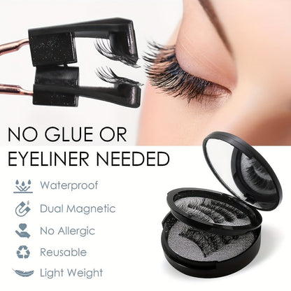 Waterproof 3D Magnetic Lashes 8Pcs Reusable Double Strip False Eyelashes Set with Clips & Glue – Natural Look for Women, Daily Wear, Parties & Special Occasions