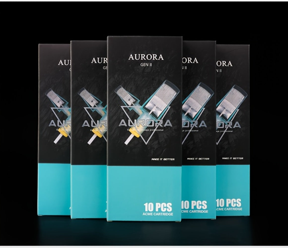 Curved Magnum Tattoo Cartridge Needles 10-Pack — Aurora II Stainless Steel, Large Ink Capacity, Low Splatter, Transparent Body, for Artists & Beginners