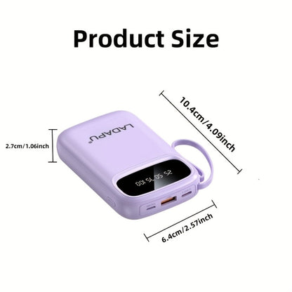 Power Bank 10000mAh with Three Built-In Cables, 5W/15W/22.5W Options, Digital Display and Lanyard