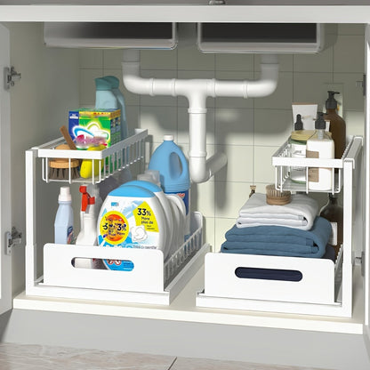 Under Sink Organizer with Sliding Pull-Out Shelf – 2-Tier Metal Cabinet Storage Rack for Kitchen, Bathroom, Pantry & Closet Organization, 1-Pack or 2-Pack