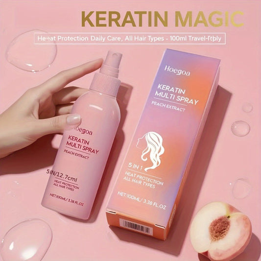 Leave-In Conditioner Spray 2 Pack — Fruity Peach Scent No-Rinse Hydrating Hair Spray with Heat Protection, Moisturizing Fluffy Styling, Glycerin Formula for Normal Hair Women