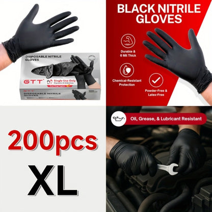 Nitrile Disposable Gloves 200 Count, Black Latex-Free Powder-Free Exam Gloves, Touchscreen Compatible, Chemical Resistant, Flexible Form-Fitting for Kitchen Automotive Industrial Medical Use, S M L XL