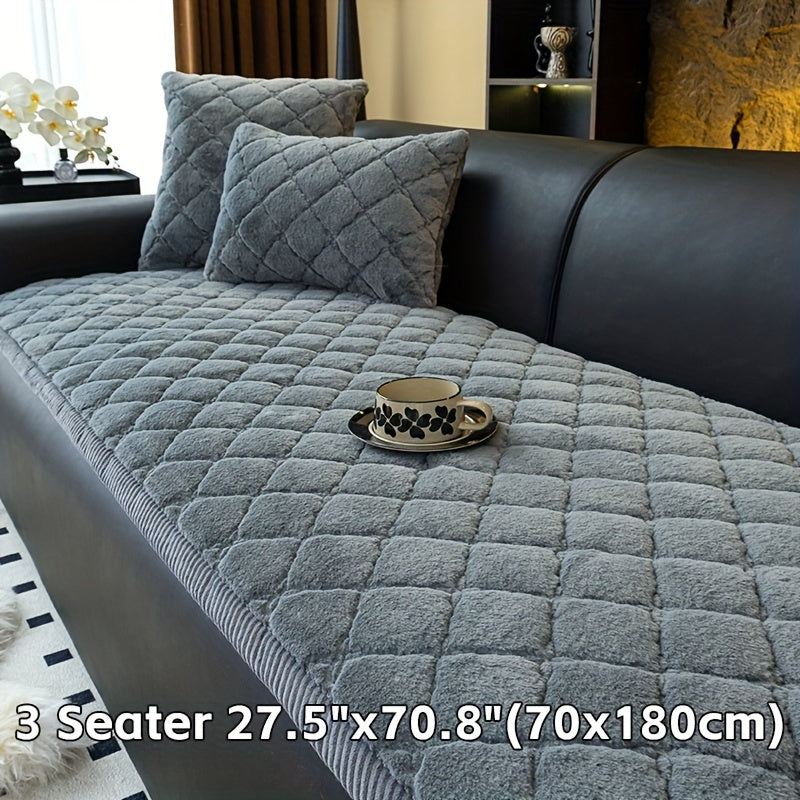 Sofa Cover Plush-Texture Cushion Panels in Pillowcase and 1, 2, 3 or 4-Seat Dimensions in Four Colors