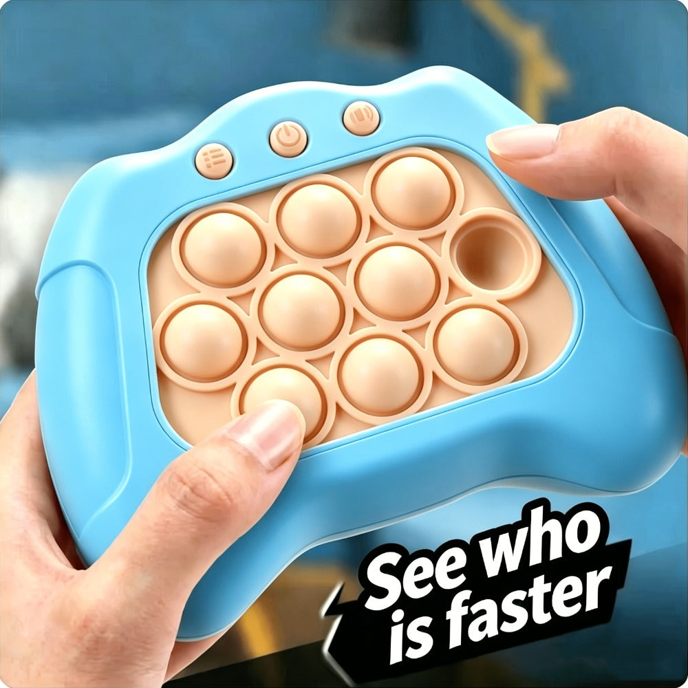 Blue Quick-Push Electronic Memory Game with Ten Pop Buttons, Four Pictured Modes and Back Controls