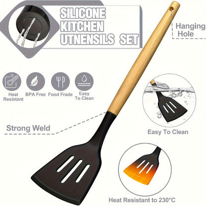 Silicone Kitchen Utensils Set 45pcs – Cooking Utensils for Nonstick Cookware, Stainless Steel Handle Spatulas, Heat Resistant Kitchen Gadgets & Tools, Pots and Pans Accessories, Black