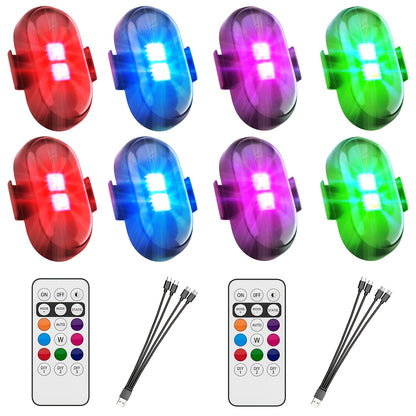 Wireless LED Strip Lights for Car – Magnetic Vibration Sensor, 8 Colors, Remote Control, USB Rechargeable, IP65 Waterproof Warning Light for Car Interior, Truck, Motorcycle & Bicycle