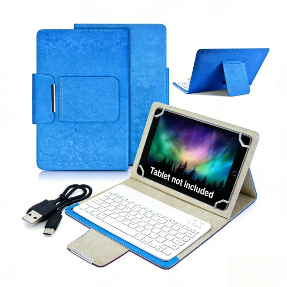 Universal Tablet Case with Wireless Keyboard 10.1 Inch – Removable Bluetooth Keyboard, PU Leather Folio Cover, Built-in Stand, Compatible with iOS Android Windows Tablets, Travel Portable Sleeve