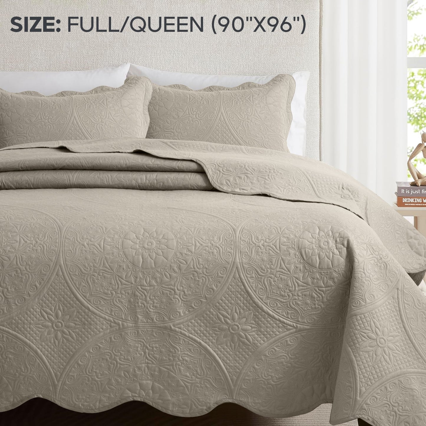 Quilted Bedspread Set 3 Piece – Soft Floral Coverlet with Pillow Shams, Lightweight Breathable Quilt for Bedroom & Guest Room, All Season Bed Cover