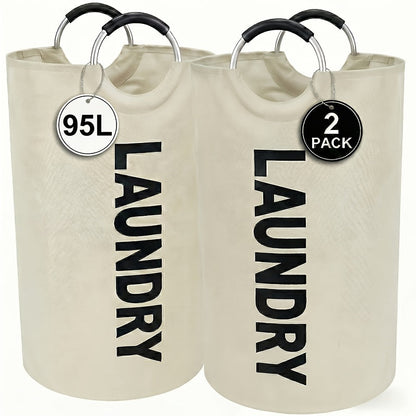 Two-Piece 95L Foldable Laundry Hamper Set with Ring Handles in 12 Solid or Mixed Color Options