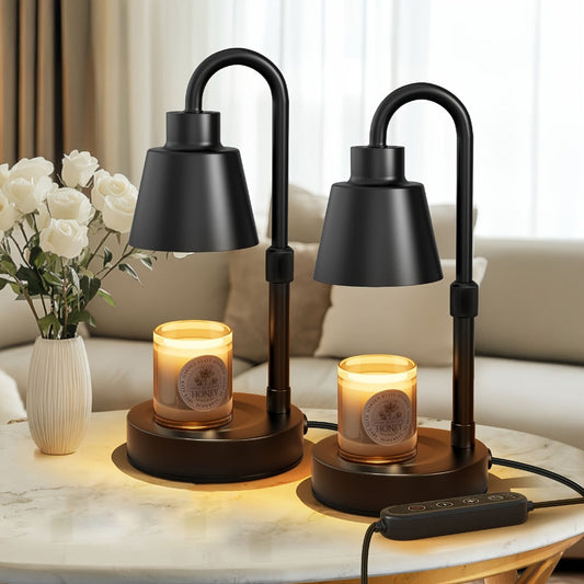 Candle Warmer Lamp 2 Pack with Timer & Dimmer – Electric Wax Warmer for Jar Candles, Adjustable Height 10.4–14.4", Black Metal, 2H/4H/8H Timer, 4-Level Dimming, Cozy Home Decor Gift
