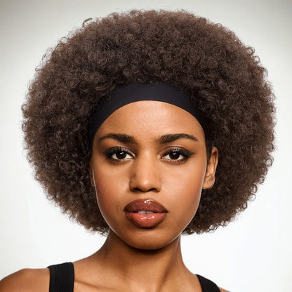 6-Inch Afro Curly Headband Wig in Four 1B, 4, 1B30 and 27/33A Protected Color Options for Styling