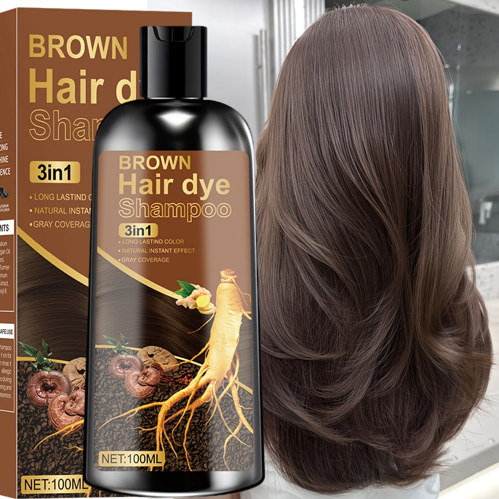 Plant Extract Hair Coloring Shampoo 100ml 3.38oz | Deep Moisturizing Scalp-Safe Gray & White Hair Coverage | Long-Lasting Botanical Color | Black Brown Chestnut Brown for Men & Women