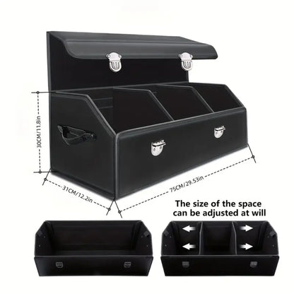 Car Trunk Organizer, Foldable PU Leather and Oxford Box with Adjustable Dividers in 12.15 Gallon or 32L Sizes