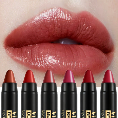 Six-Piece Lipstick Pen Set with Black-and-Gold Cases, Six Pictured Shades and 10.8 cm Stick Length