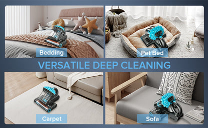 Corded Mattress Vacuum Cleaner with 550W 20000Pa Labels, Blue Trim, Dual Cyclone Cups and Filter